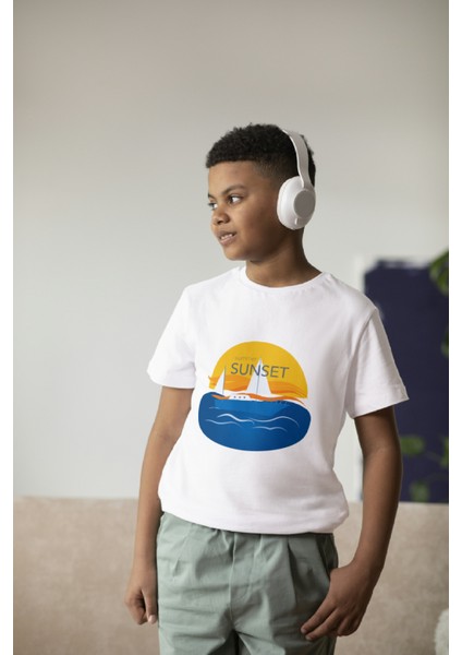 Erkek Çocuk Pamuk Sunset Baskılı Kısa Kol Tshirt