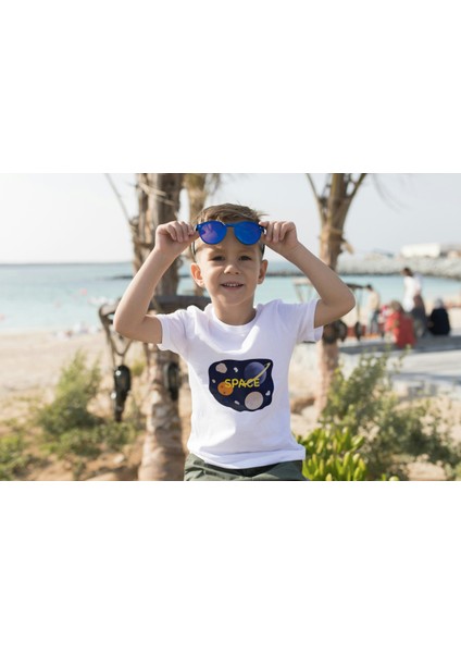 Erkek Çocuk Pamuk Space Baskılı Kısa Kol Tshirt
