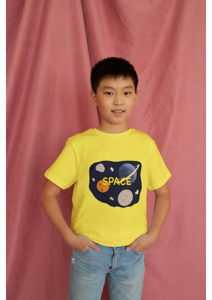 Erkek Çocuk Pamuk Space Baskılı Kısa Kol Tshirt modelleri