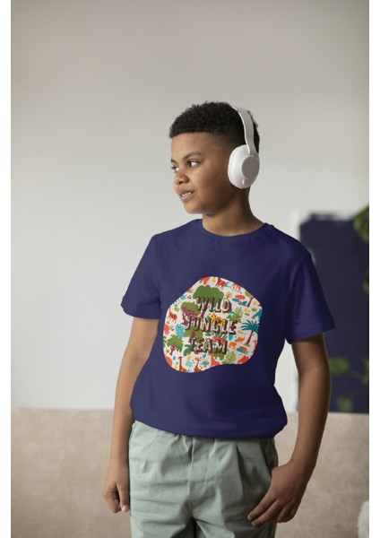 Erkek Çocuk Pamuk Jungle Baskılı Kısa Kol Tshirt