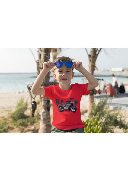 Erkek Çocuk Pamuk Racer Motorsiklet Baskılı Kısa Kol Tshirt fiyatları