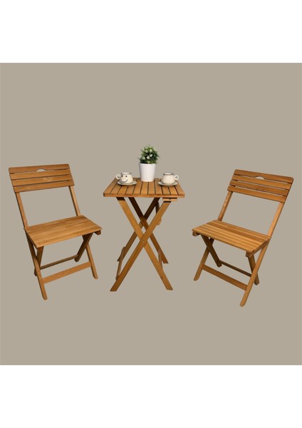 Ahşap Balkon Bahçe Mutfak 3'Lü Bistro Set 2 Sandalye 1 Masa Takım