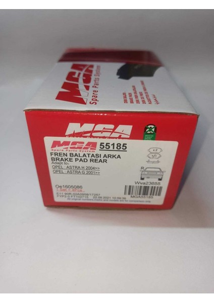 55185 Opel Astra H 2004-> // Opel Astra G 2001-> Uyumlu Arka Fren Balatası