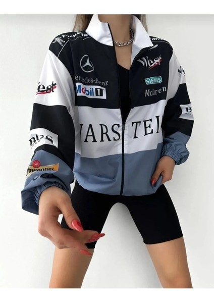 Unisex Paraşüt Dijital Baskılı Beyaz Rüzgarlık