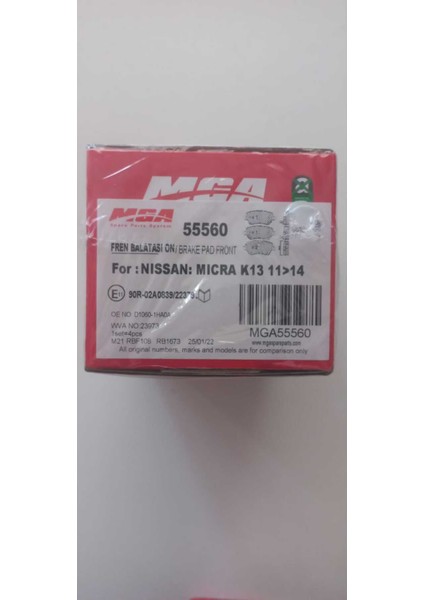 55560 Ön Fren Balatası Nissan Micra,note,renault Clio,renault Megane, Renault Modus,dacia Dokker