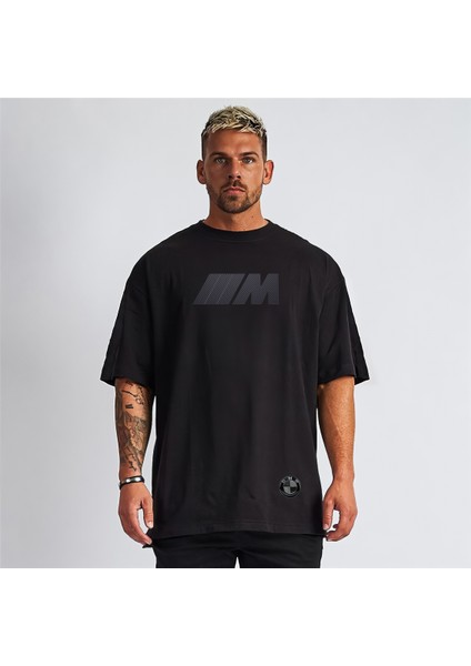 Bmw Logolu ve M Baskılı Unisex Oversize Pamuklu T-Shirt