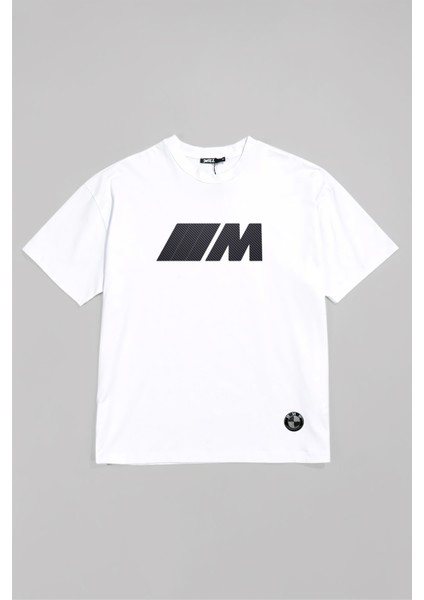 Bmw Logolu ve M Baskılı Unisex Oversize Pamuklu T-Shirt
