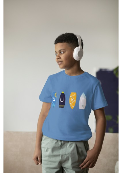 Erkek Çocuk Pamuk Surf Yazılı Baskılı Kısa Kol Tshirt