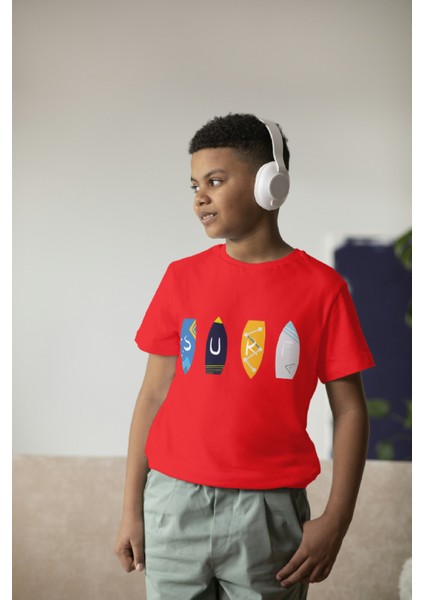 Erkek Çocuk Pamuk Surf Yazılı Baskılı Kısa Kol Tshirt