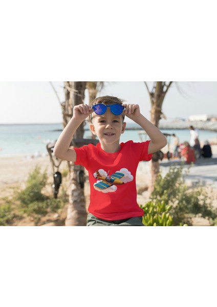 Erkek Çocuk Pamuk Uçak Baskılı Kısa Kol Tshirt