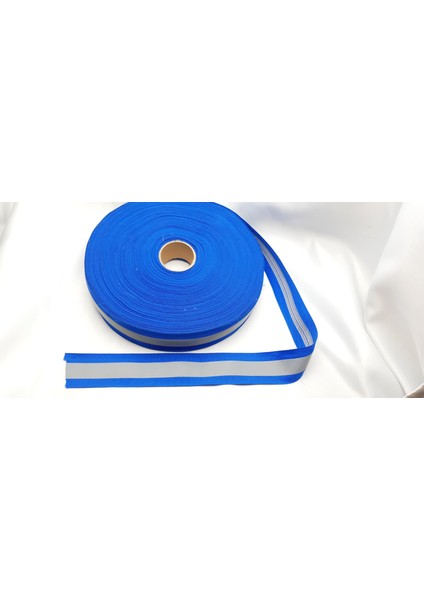 4,0 cm Genişliğinde 5 Metre Uzunluğunda Dikilebilen Saks Mavi Fosforlu Polyester Reflektör Şerit