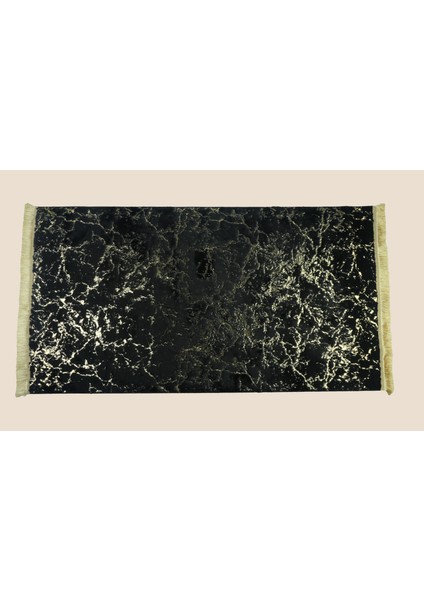 Marble Tavşan Tüyü Süper Soft Ultra Lüks Simli Mermer Desenli Halı Siyah&Gold