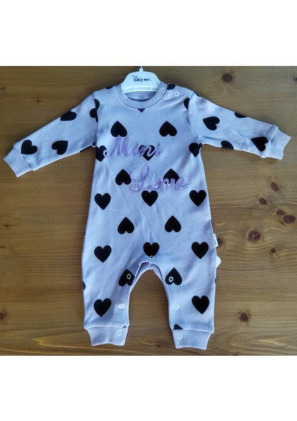 Mini Love Nakışlı Kalp Baskılı Lila Tulum