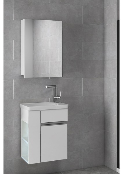 Raflı Miniço Ebeveyn 50 cm x 32 cm Ayna Dolaplı Lavabolu Mdf Banyo Dolabı Seti**hazır Kurulu**