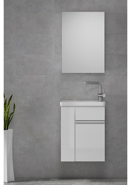 Raflı Miniço Ebeveyn 50 cm x 32 cm Ayna Dolaplı Lavabolu Mdf Banyo Dolabı Seti**hazır Kurulu**