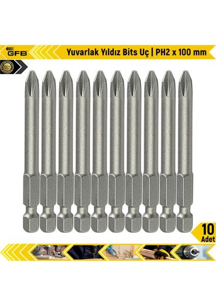 Yuvarlak Yıldız Bits Uç I Ph2 x 100 mm 10 Adet
