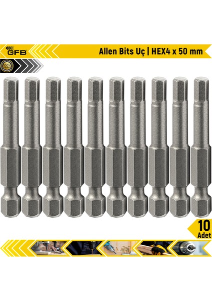 Allen Bits Uç Hex4 x 50 mm 10 Adet