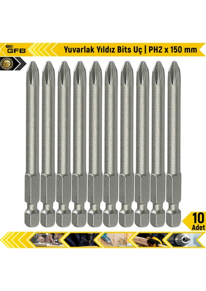 Yuvarlak Yıldız Bits Uç I Ph2 x 150 mm 10 Adet