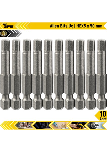 Allen Bits Uç Hex5 x 50 mm 10 Adet