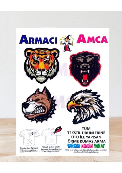 Armacı Amca Ütü Ile Yapışan Örme Kumaş Arma Yırtık Kapatıcı Pratik Yama Tekstil Patch Agresif Sinirli Hayvan Kafa Lar Kaplan Ayı Doberman Şahin