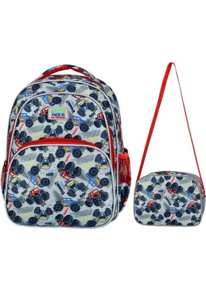 Araba Desenli Gri Ilkokul Çantası