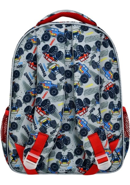 Araba Desenli Gri Ilkokul Çantası modelleri