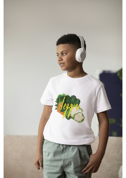 Erkek Çocuk Pamuk Veggie Baskılı Kısa Kol Tshirt