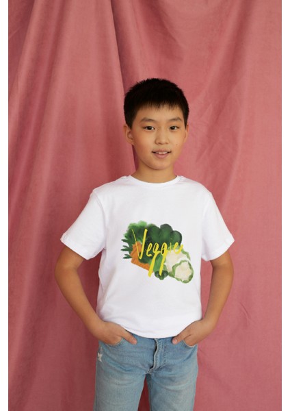 Erkek Çocuk Pamuk Veggie Baskılı Kısa Kol Tshirt modelleri