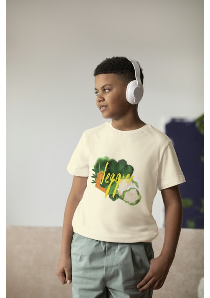 Erkek Çocuk Pamuk Veggie Baskılı Kısa Kol Tshirt