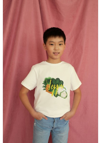 Erkek Çocuk Pamuk Veggie Baskılı Kısa Kol Tshirt modelleri