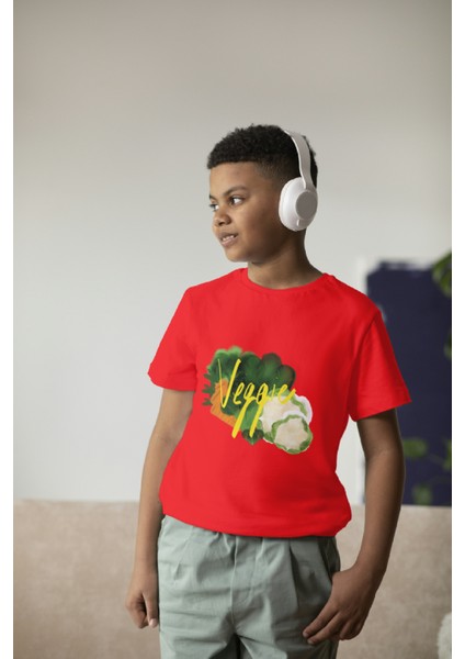 Erkek Çocuk Pamuk Veggie Baskılı Kısa Kol Tshirt