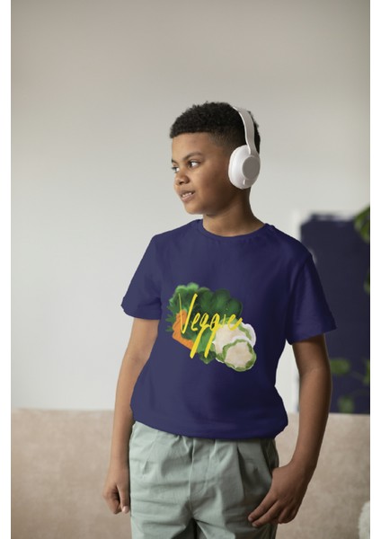 Erkek Çocuk Pamuk Veggie Baskılı Kısa Kol Tshirt