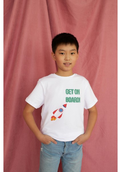 Erkek Çocuk Pamuk Uzay Baskılı Kısa Kol Tshirt modelleri