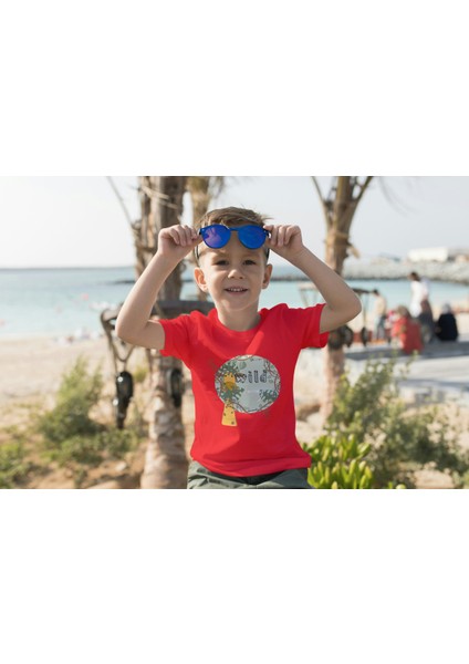 Erkek Çocuk Pamuk Zürafa Baskılı Kısa Kol Tshirt