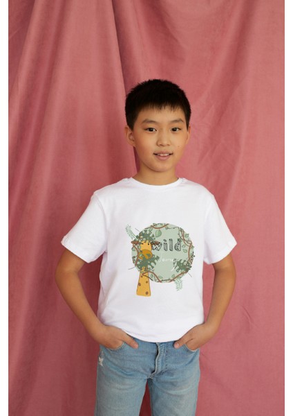 Erkek Çocuk Pamuk Zürafa Baskılı Kısa Kol Tshirt modelleri