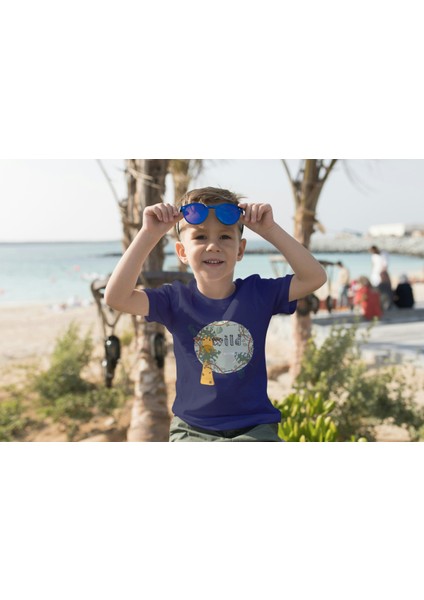 Erkek Çocuk Pamuk Zürafa Baskılı Kısa Kol Tshirt
