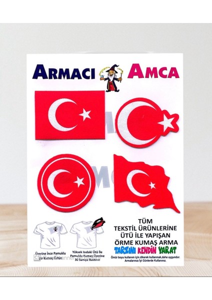 Armacı Amca Ütü Ile Yapışan 4 Adet Örme Kumaş Arma Yırtık Kapatıcı Pratik Yama Tekstil Patch Kırmızı Ay Yıldız Hilal Şanlı Al Türk Bayrağı Türkiye