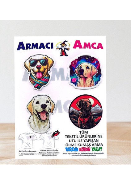 Ütü Ile Yapışan 4 Adet Örme Kumaş Arma Yırtık Kapatıcı Pratik Yama Tekstil Patch Sevimli Akıllı Zeki Dost Golden Köpek Ler