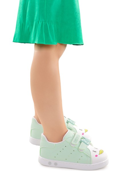 Bart Cırtlı Işıklı Kız Bebek Spor Ayakkabı Su Yeşili