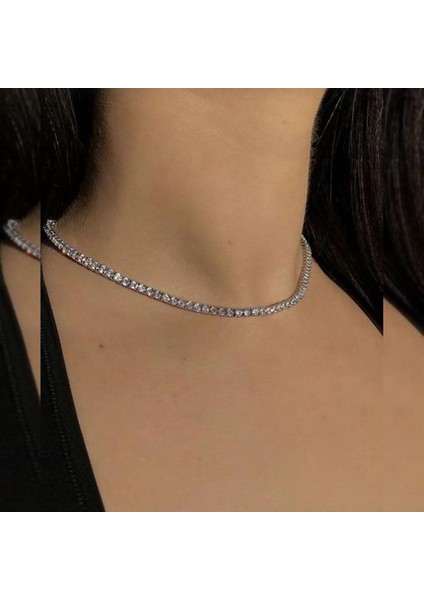 | Taşlı Su Yolu Choker, Kolye, Takı, Kadın Aksesuar, Gümüş Renk