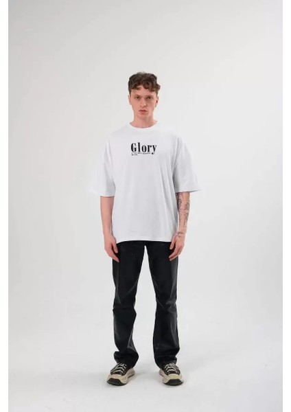 Bisiklet Yaka Baskılı Oversize T-Shirt - Siyah