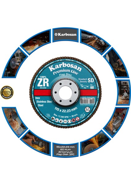 Zirkonyum Flap Disk Zımpara (Zr) 60 Kum 115 x 22.23 mm