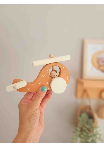 Ahşap Oyuncak Helikopter Tekerlekli Oyuncak Ahşap Dekoratif Ahşap Oyuncak