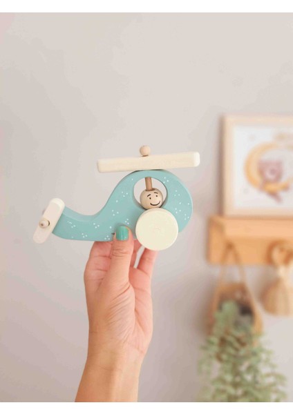 Ahşap Oyuncak Helikopter Tekerlekli Oyuncak Ahşap Dekoratif Ahşap Oyuncak