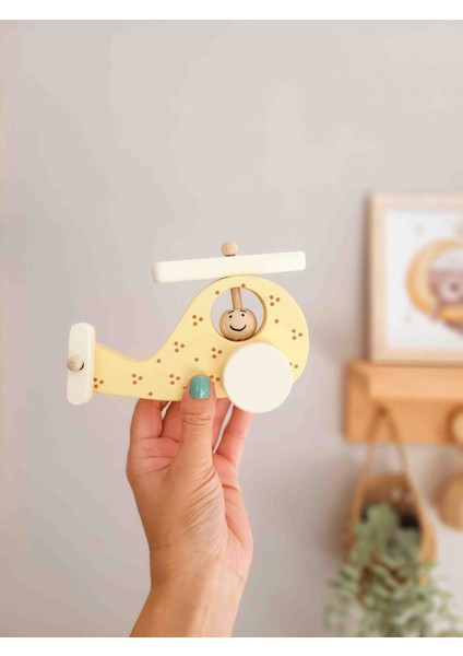 Ahşap Oyuncak Helikopter Tekerlekli Oyuncak Ahşap Dekoratif Ahşap Oyuncak