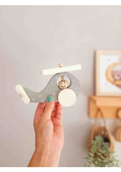 Ahşap Oyuncak Helikopter Tekerlekli Oyuncak Ahşap Dekoratif Ahşap Oyuncak