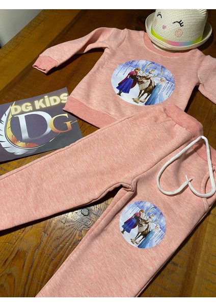 DG Fashion Pembe Elsa Şardonlu Sweatshirt Eşofman Takımı