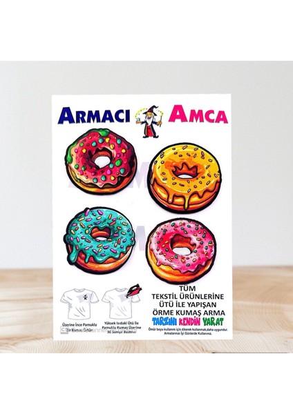 Armacı Amca Ütü Ile Yapışan 4 Adet Örme Kumaş Arma Yırtık Kapatıcı Pratik Yama Tekstil Patch Renk Renk Sarı Yeşil Kahverengi Pembe Çikolata Tatlı Donut Lar