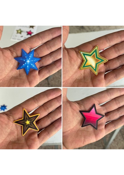 Ütü Ile Yapışan 4 Adet Örme Kumaş Arma Yırtık Kapatıcı Pratik Yama Tekstil Patch Rengarenk Mavi Sarı Altın Fuşya Yıldız Buroş fırsatları