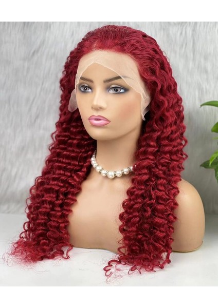 Gerçek Saç Ön Dantelli Tül Peruk / Derin Dalgalı / Kızıl 70/75cm